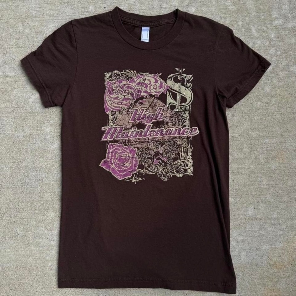 Y2K "high maintenance" rhinestone baby tee Size medium